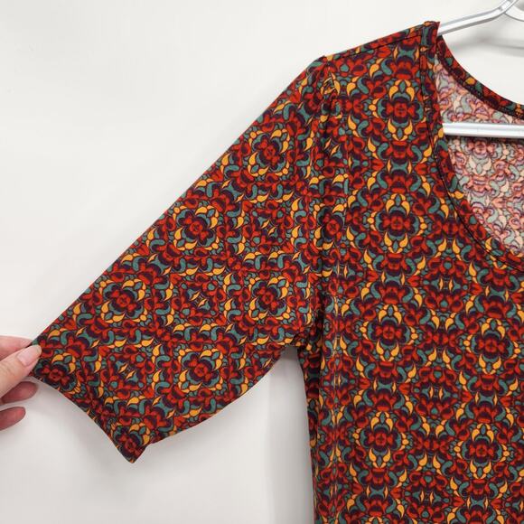 NWT LulaRoe Nicole Rust & Teal Pattern Scoop neck Elbow Length Dress Women's XL - Picture 6 of 9